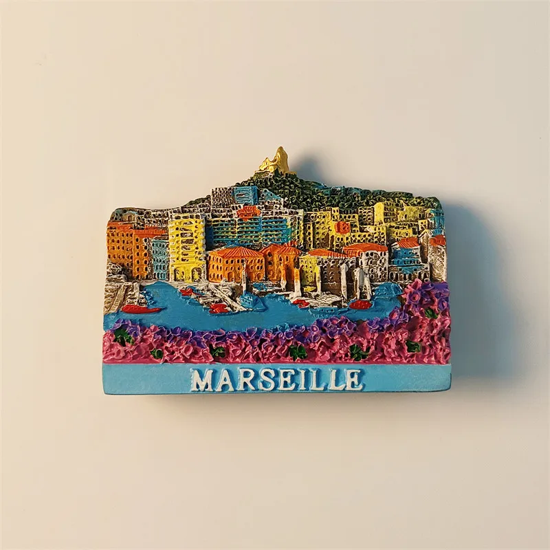 Frankreich Marseille Kreativer Hafenszenerie-3D-Souvenir-Dekorations-Kühlschrankmagnet aus Kunstharz