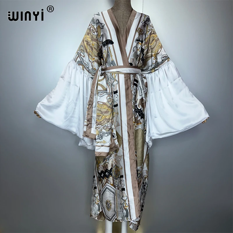 

WINYI original Hanfu Kimono Evening dress Beach Wear Cover up Africa women loose puff(ed) sleeves Cardigan boho Holiday kaftan