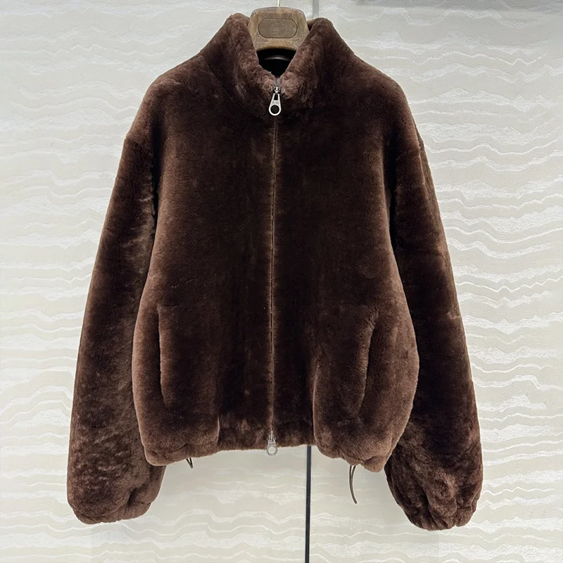 

High-quality winter new-style women's stand-up collar coat with outer sheepskin and inner genuine leather fur lining 251020125