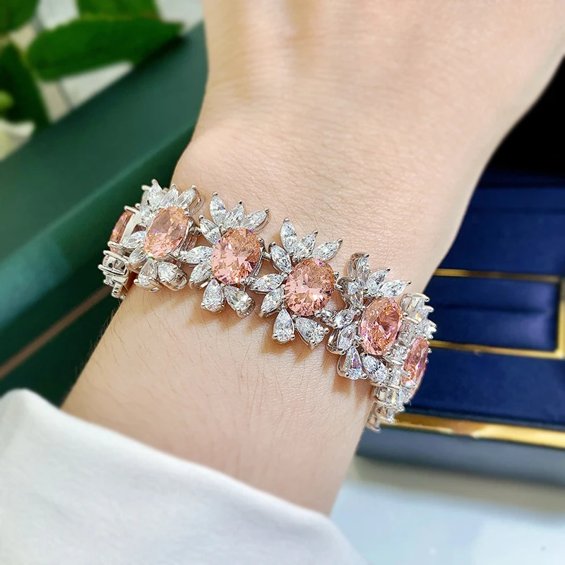 New Paparacha Diamond Setting7X9Oval round diamond teardrop marquise braceletS925Silver Fashion Jewelry