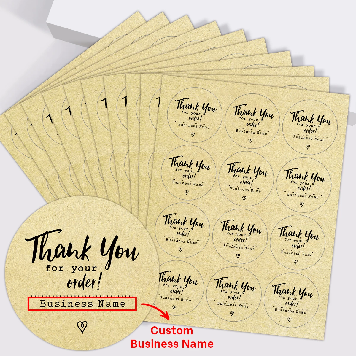 120 قطعة-10 أوراق ملصقات شكر مستديرة مخصصة ، اسم عمل شخصي ، ملصق ورق كرافت لطلب الأعمال الصغيرة ، هدية حفلة #4
