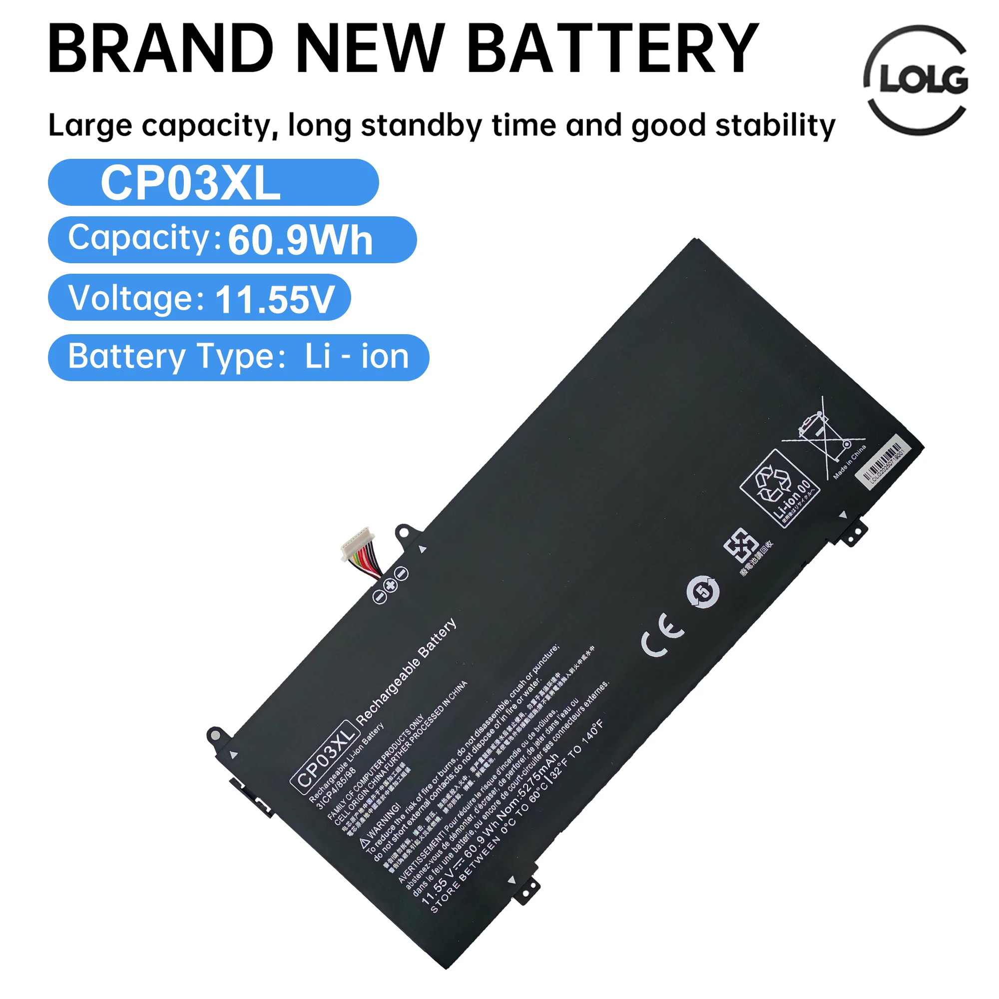 

CP03XL Battery For HP Spectre x360 13-ae049ng 13-ae040ng 13-ae052nr 929066-421 929072-855 HSTNN-LB8E 11.55V 5275mAh