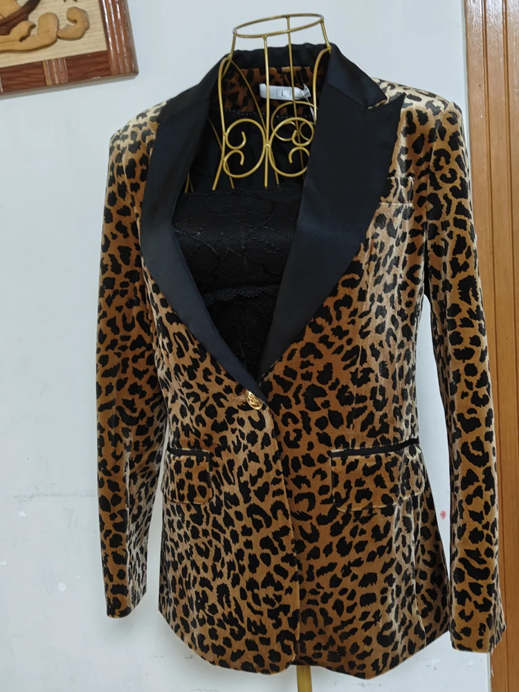 High Quality  New Leopard print coat for autumn winter Women Casual Blazer Jacket Loose Fashion Suit Jacket  Office Ladies Tops