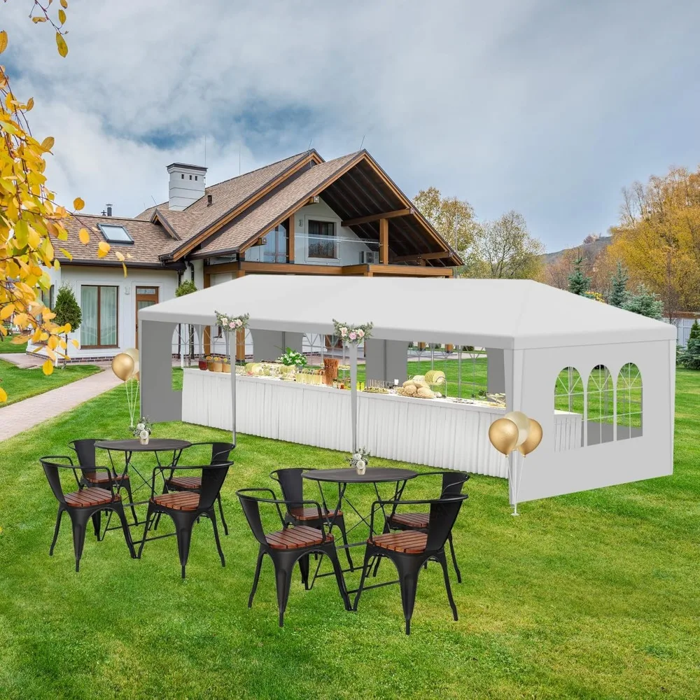 

10' x 30' White Gazebo Canopy Tent Featuring 5 Removable Sidewalls, Outdoor Tent with Transparent Windows, Ideal for Parties, We