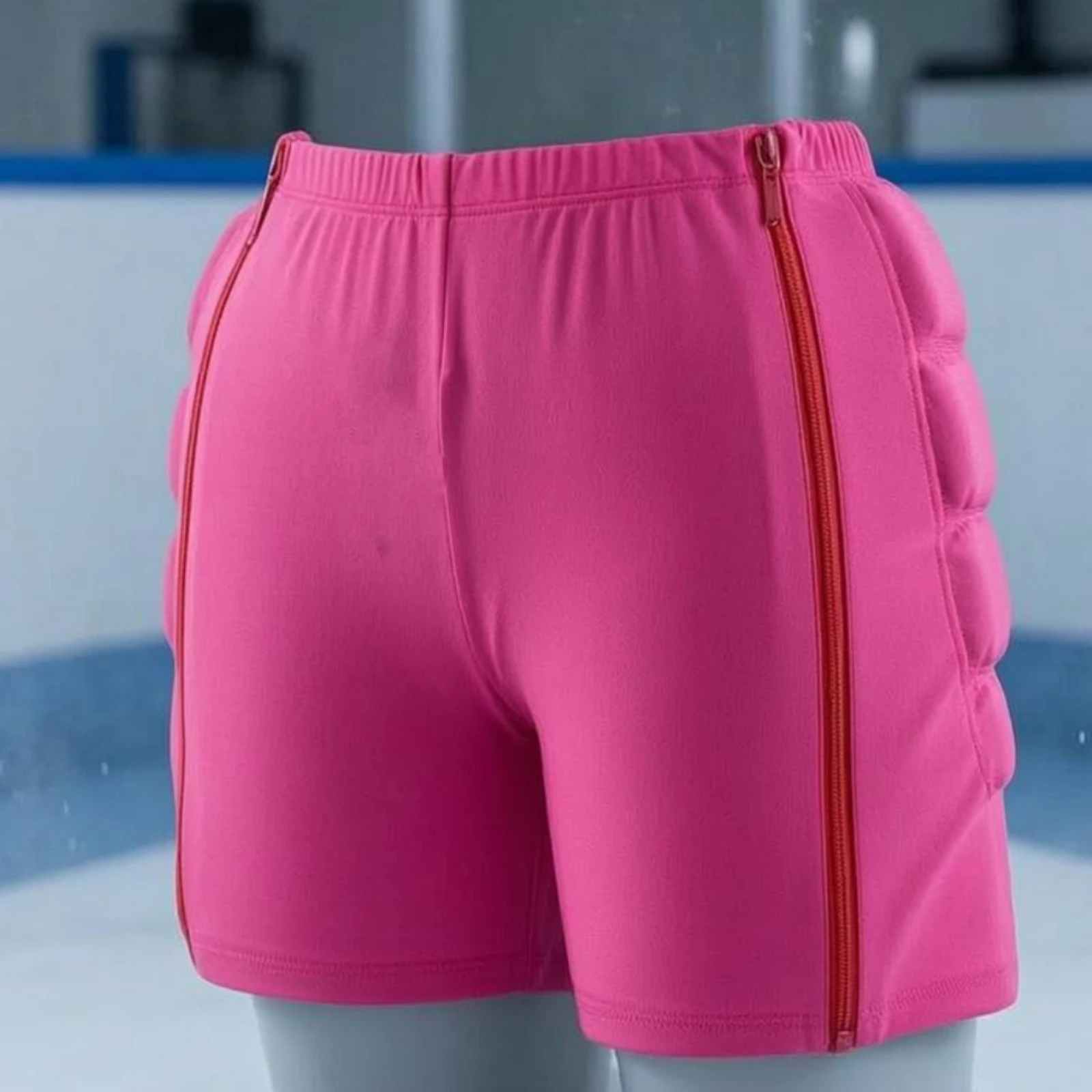 Ice Skating Shorts Sewn Panels Padded Safety Shorts Sports Gear Pink Sportswear Zip Front view 4
