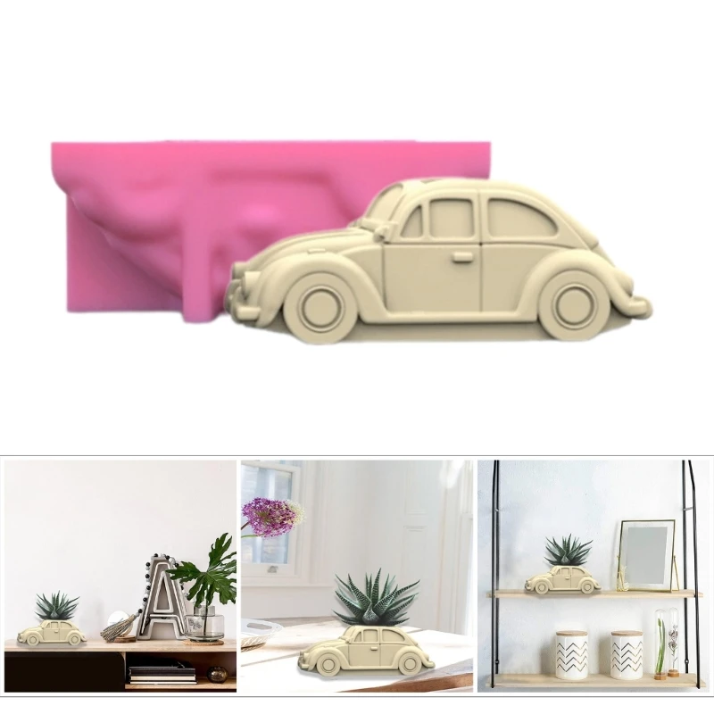 3D DIY Flower Pots Mold Car Shape Silicone Concrete Mold Car Shape Vase Moulds for DIY Crafting Concrete Planters Candle Holder