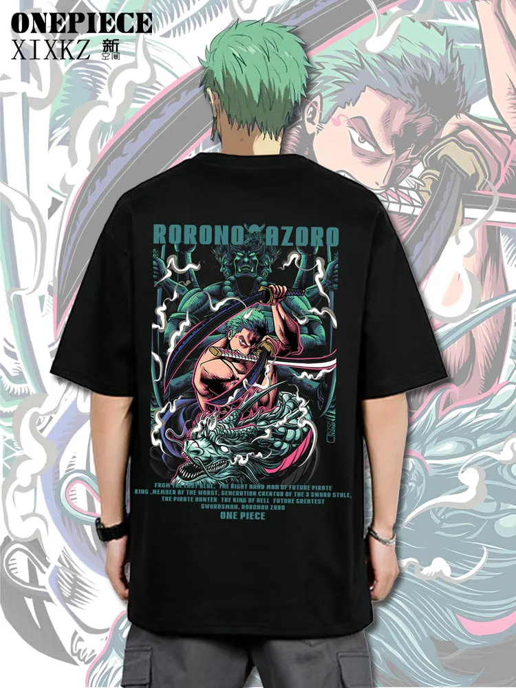 헤비 코튼 원피스 티셔츠 일본 트렌디 브랜드 애니메이션 Ronoya Sauron 패턴 주변기기 루즈 반소매