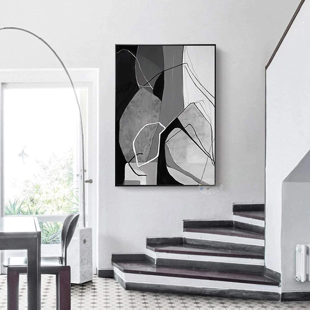 Hand Painted Nordic Modern Canvas Oil Paintings Wall Decor Home Grey Abstract Lines Decoration for Interior Bedroom Art Pictures