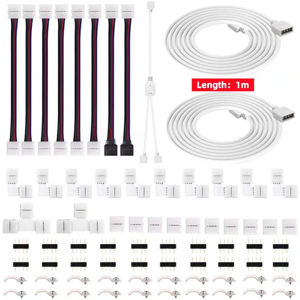 

1set RGB Colorful LED Strip Accessories 4Pin solder free connector Fixed clip connection cable for 10mm RGB RGBW LED strip