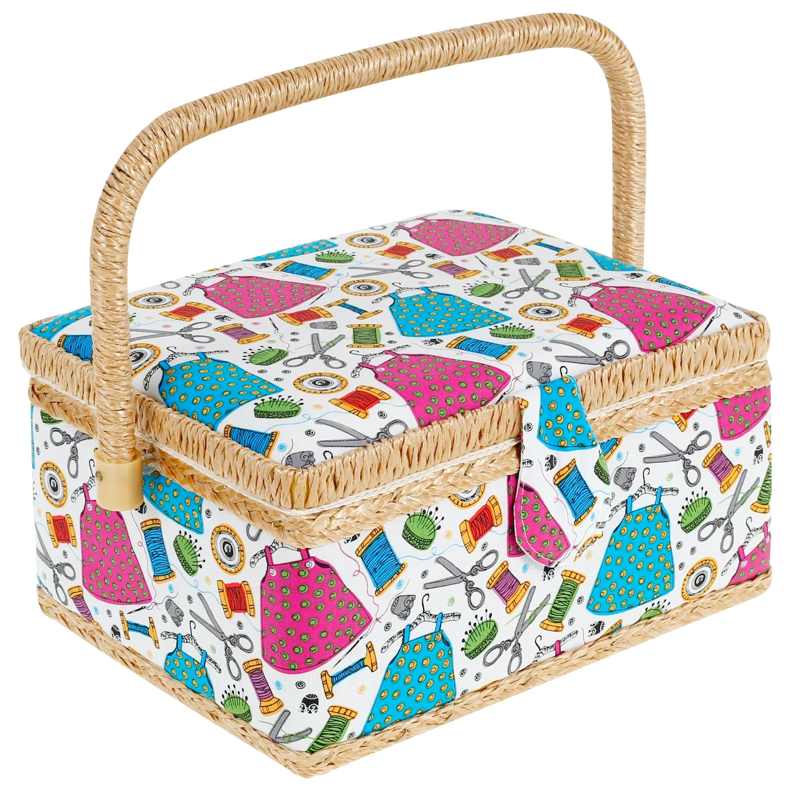 

Sewing Basket with Removable Tray Practical Sewing Basket Organizer with Interior Pocket Portable Sewing Storage Box Stylish