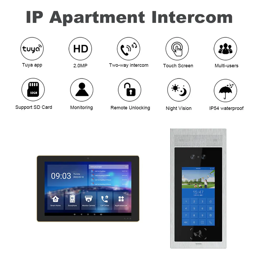 Sistema de entrada de porta de intercomunicação de vídeo IP Taichuan SIP com fio monitor LCD de 7 polegadas vídeo painel externo de 8 polegadas