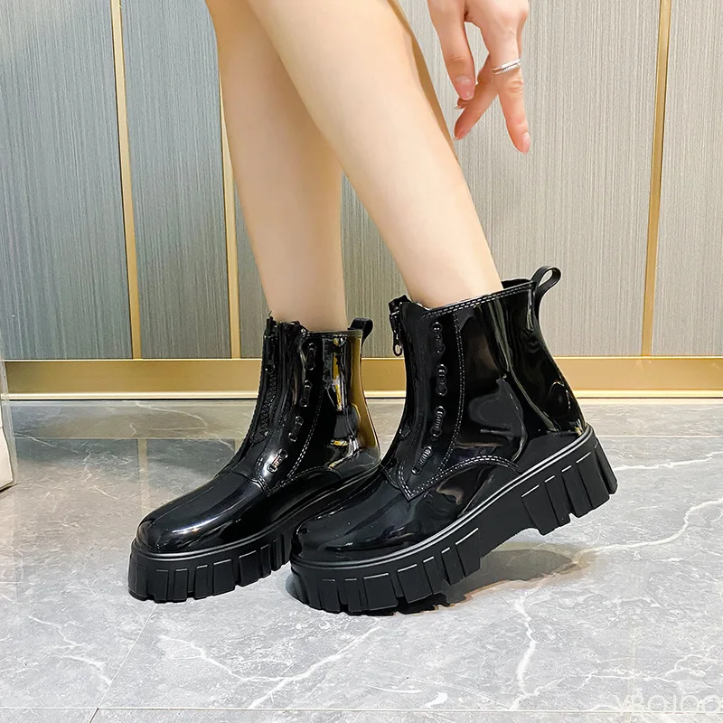 

Fashionable versatile new rain boots women short shoes waterproof anti slip thick sole height increasing women rain boots