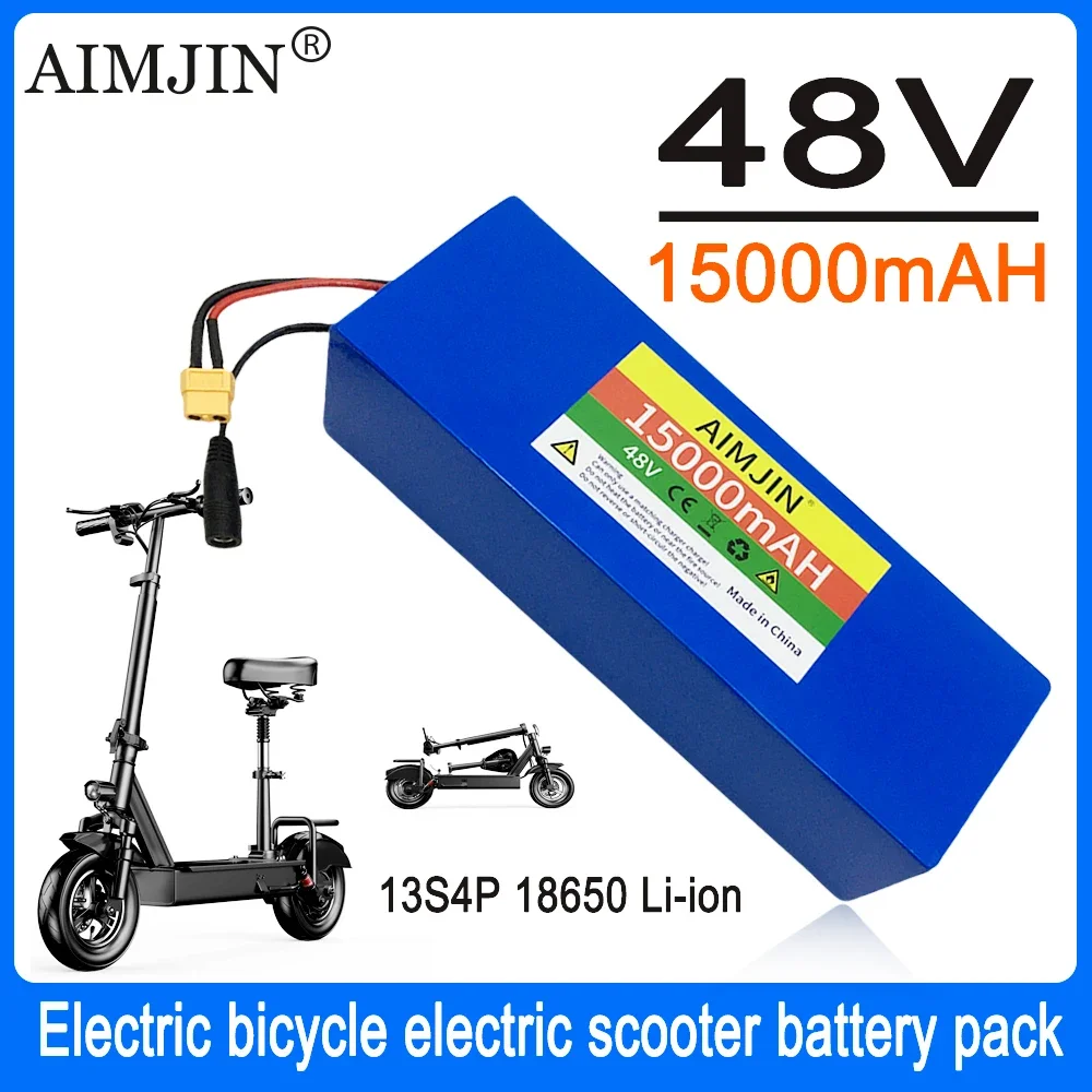 

48V 15000mAh Electric Bike 18650 Lithium Battery 13S4P 500W Scooter Battery Pack Electric Bike Battery+54.6V 2A Charger