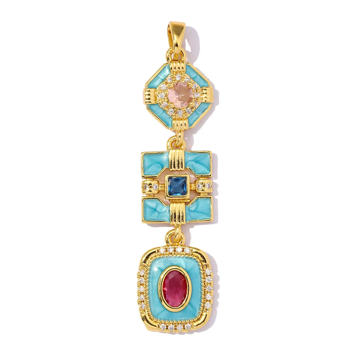 3pcs/Lot Luxury Copper Enamel Geometric Zircon Wing Tassel DIY Charm Fish Bone Necklace Pendant Woman Evil Eye Jewelry Wholesale