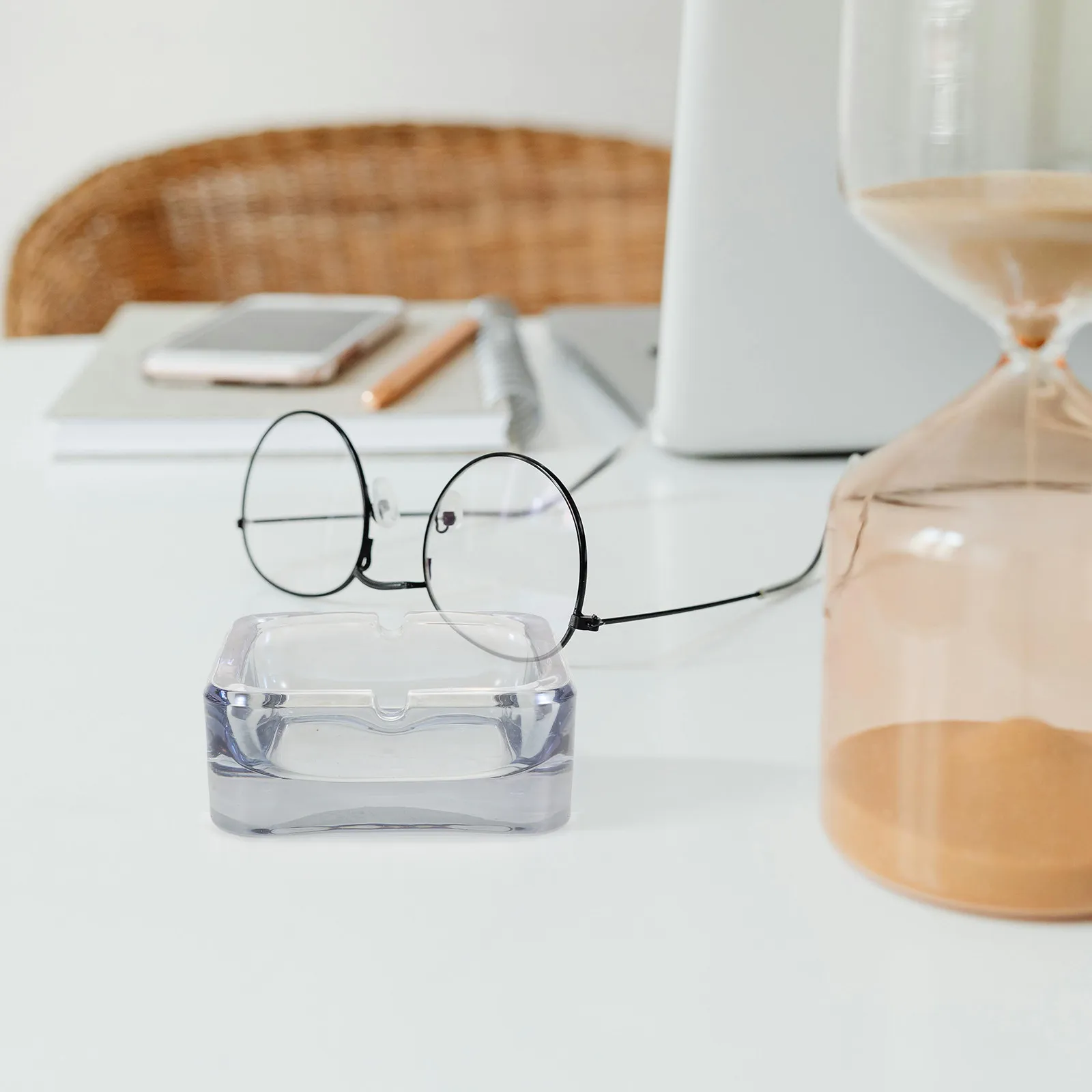 

2 PCS Clear Glass Ashtray Desktop Ornament Decor for Office Living Room Square Small Waste Bin Bathroom