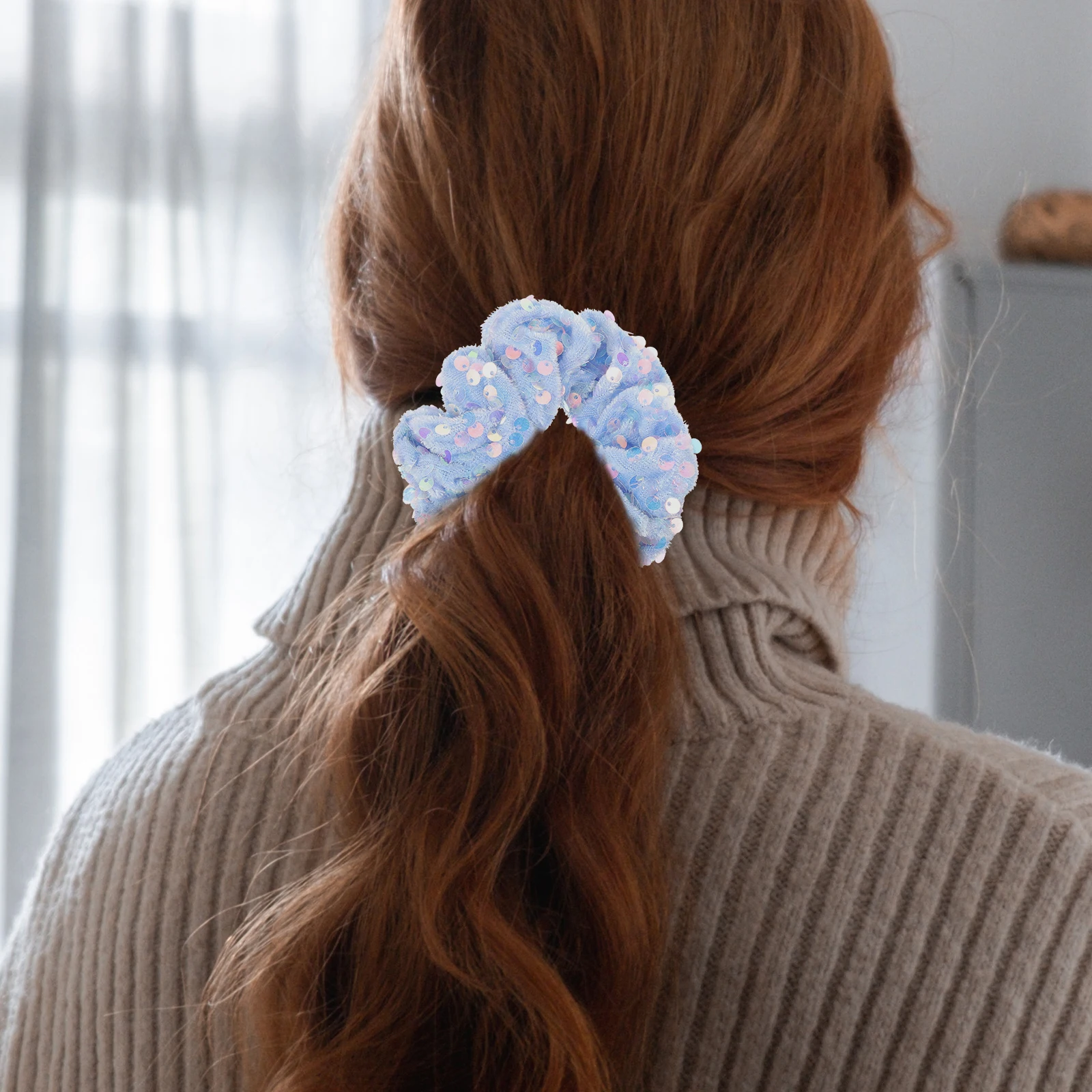 

Blue Sequin Hair Scrunchie Retro Pearl Bead Butterfly Elastic Hair Ties for Girls Women Party Stylish