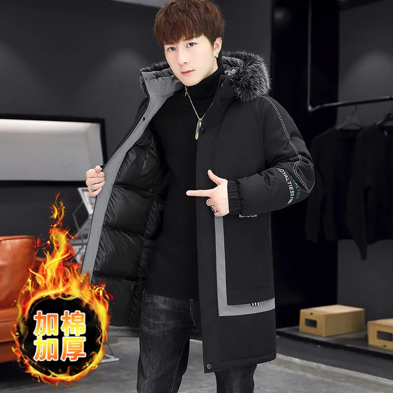 Inverno homens outwear longo grande gola de pele com capuz parkas casaco masculino causal grosso quente à prova de vento parkas