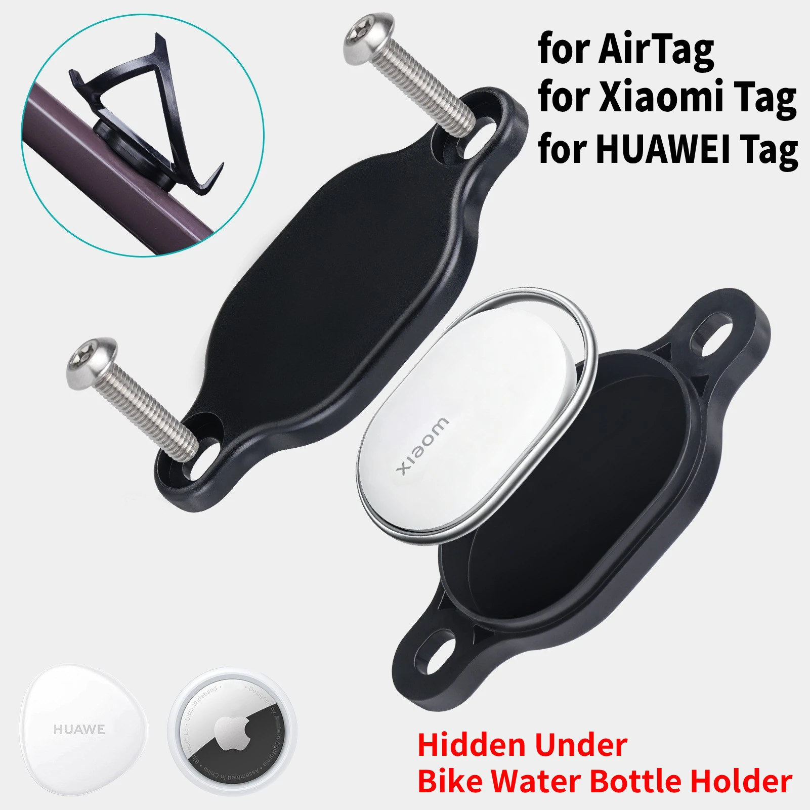 Bike Locator Holder Compatible with Xiaomi Tag & AirTag GPS Tracker Mount  Anti-Theft Hidden Under Bike Water Bottle Holder