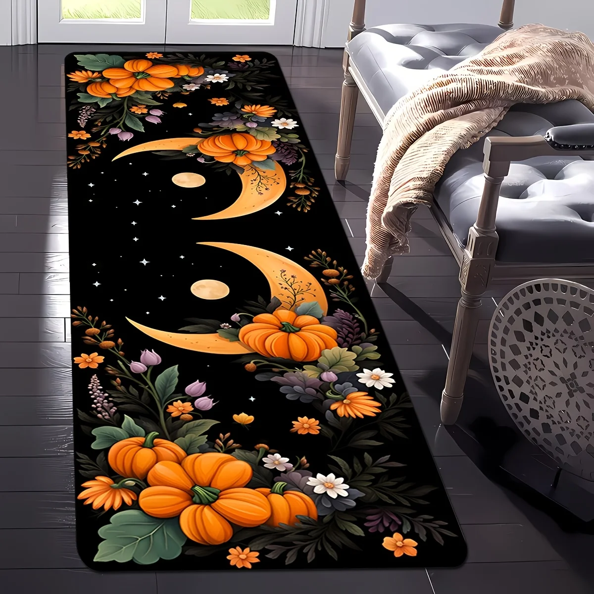 Aesthetic Floral Laundry Runner Mat Sunflower Daisy Rug Modern Botanical Flower Green Leaves Kitchen Hallway Floor Carpet Decor