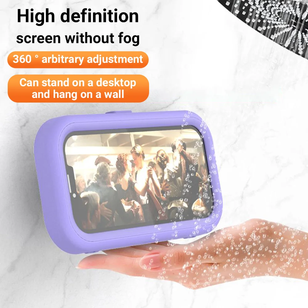 360° Rotatable Waterproof Anti-Fog Shower Phone Holder Touch Screen Wall Mount Case Horizontal Vertical For iPhone Samsung Phone