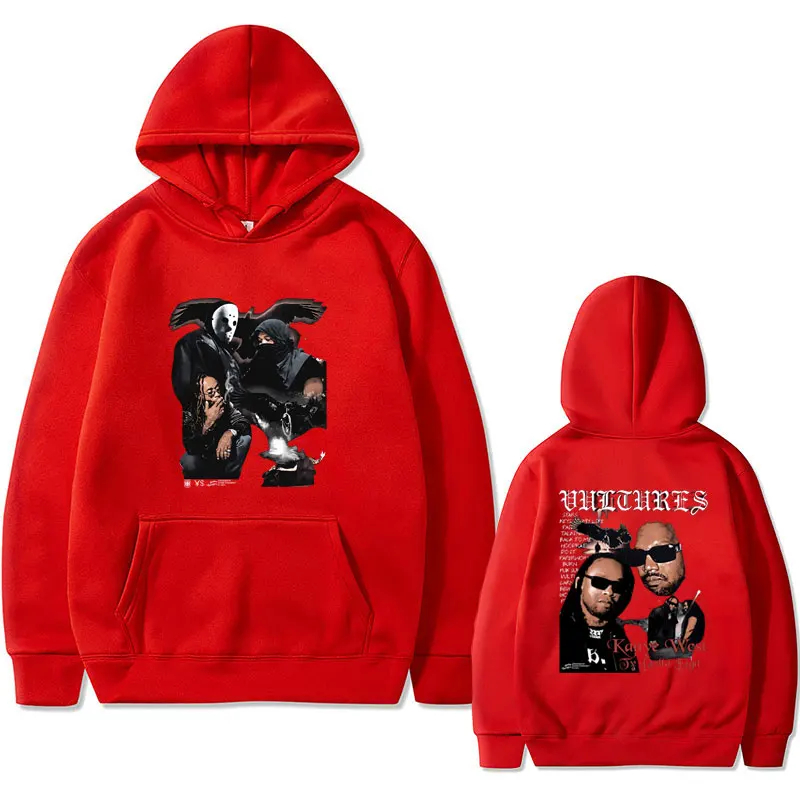 Rapper Kanye West Vultures Double Sided Print Hoodie Men Women Vintage Hip Hop Oversized Streetwear Unisex Fashion Sweatshirt