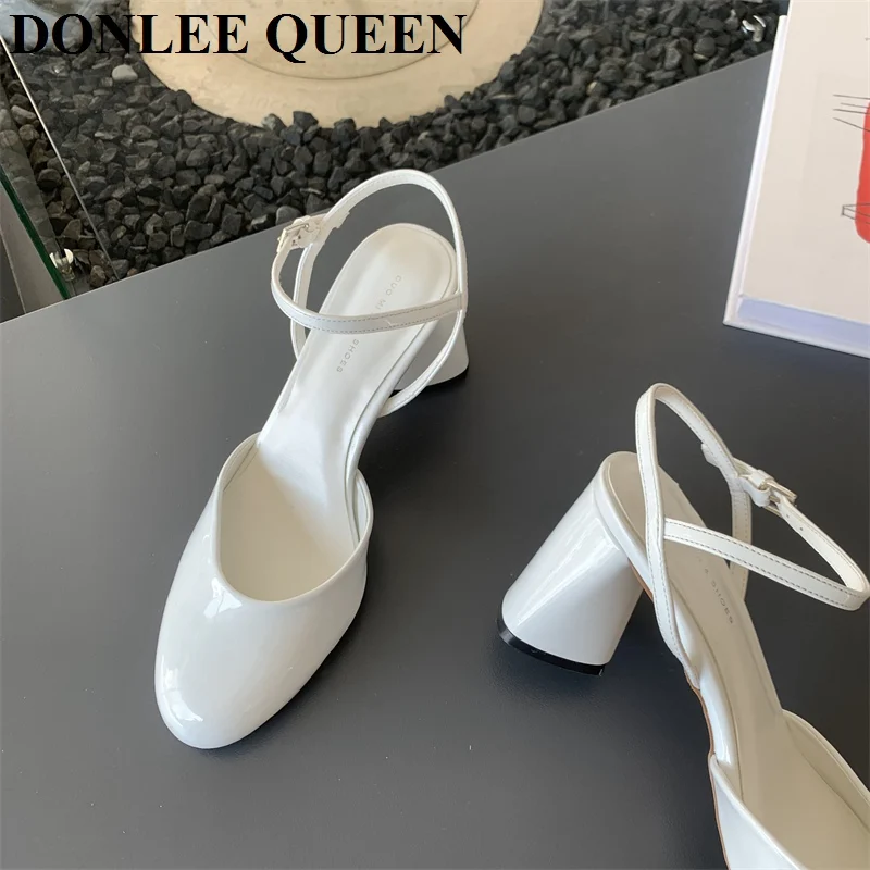 2024 Fashion Square High Heels Slingback Sandals Women Slip On Mules Shoes Women Shallow Brand Pumps For Office Lady Dress Mujer