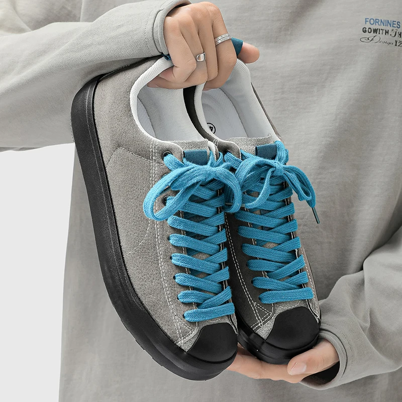 

Men Suede Casual Sneakers Rubber Toe Cap Platform Shoes Non Slip Low Top All Season Walking Shoes Contrast Laces Daily Footwear