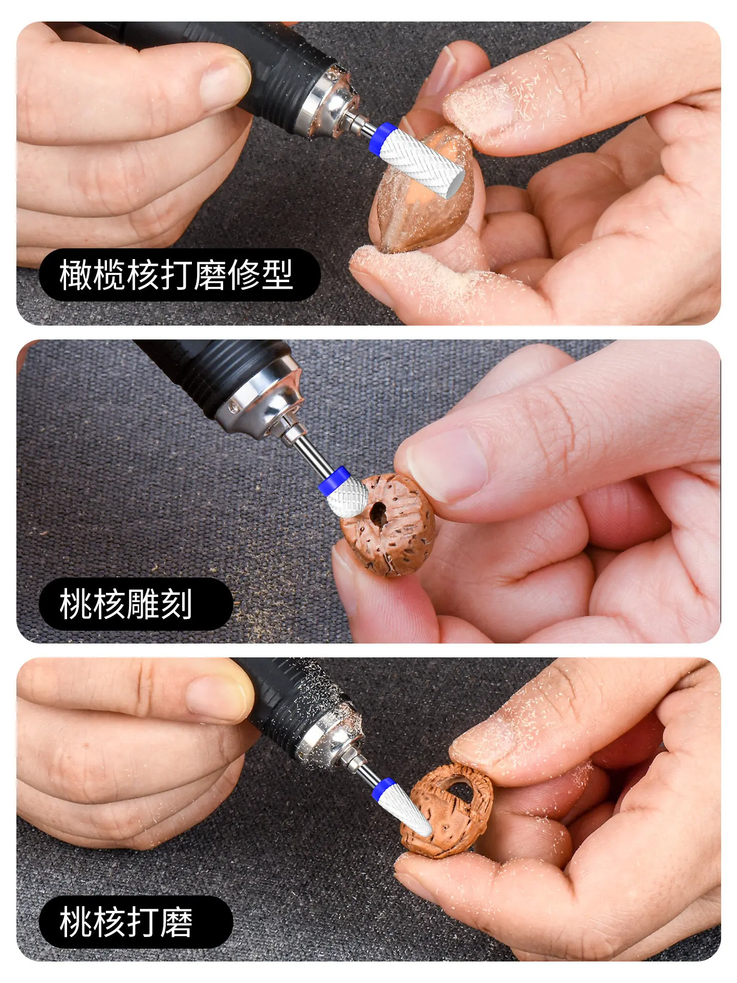 Peach Pit Grinding Tool Ceramic Milling Cutter Rotary File Engraving Grinding Head Peach Basket Repair Peach Owl Grinding and Po