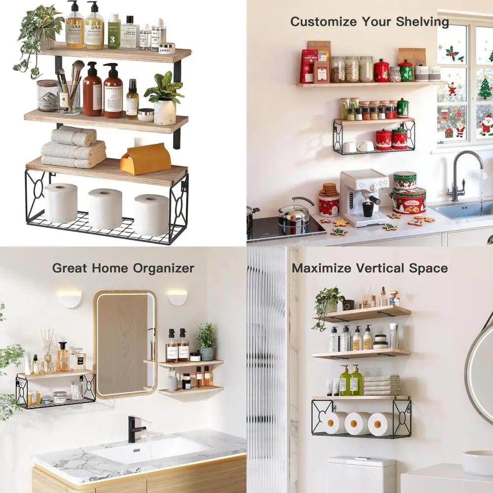 

Полка для хранения над унитазом с корзиной, плавающие настенные полки для дома, натуральное дерево для ванной комнаты, кухни, гостиной