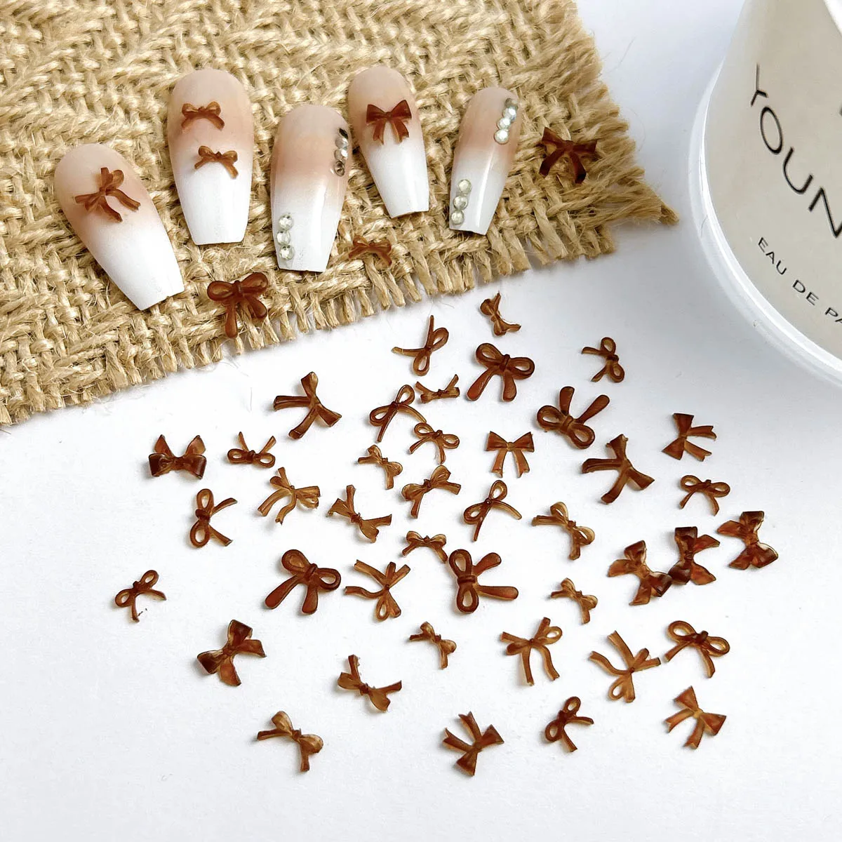 60 pçs criativo translúcido onda laço decorações da arte do prego fosco marrom colorido bowknots série outono inverno encantos do prego diy