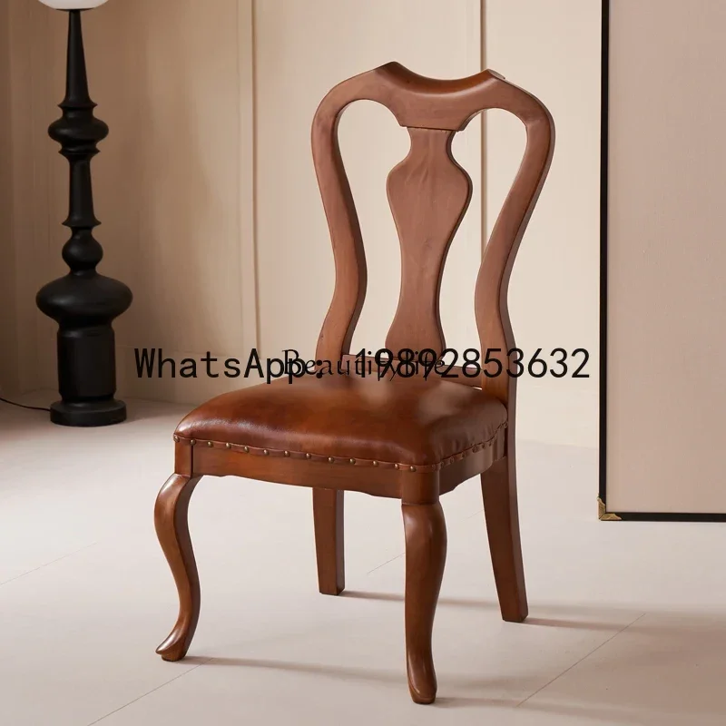 

.Solid wood dining chair Home dining room French chair Single backrest