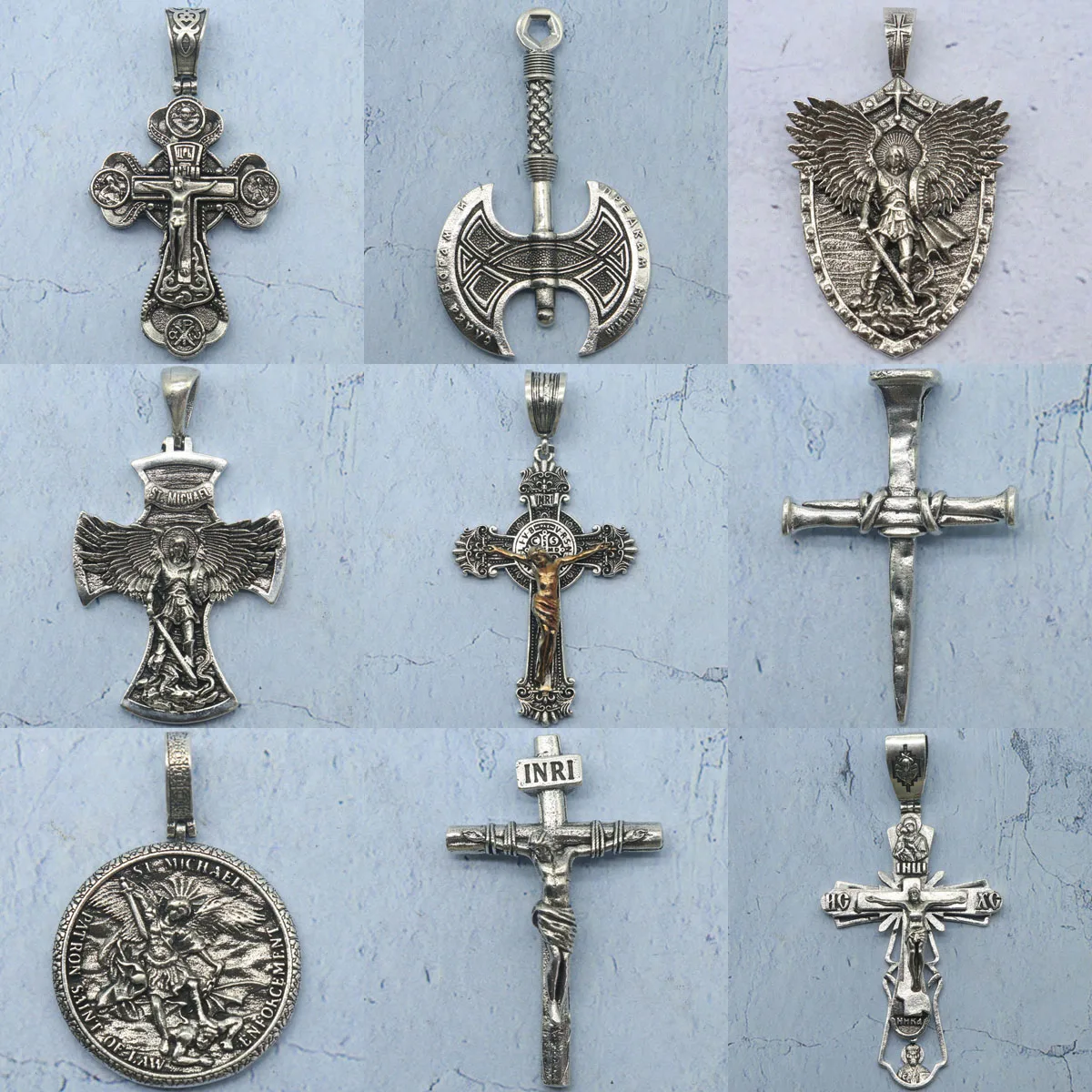 

Buy 3 Get 1 Free Stainless Steel Jesus Christ Cross Axe The Last Supper Saint Michael the Archangel with Prayer Pendant