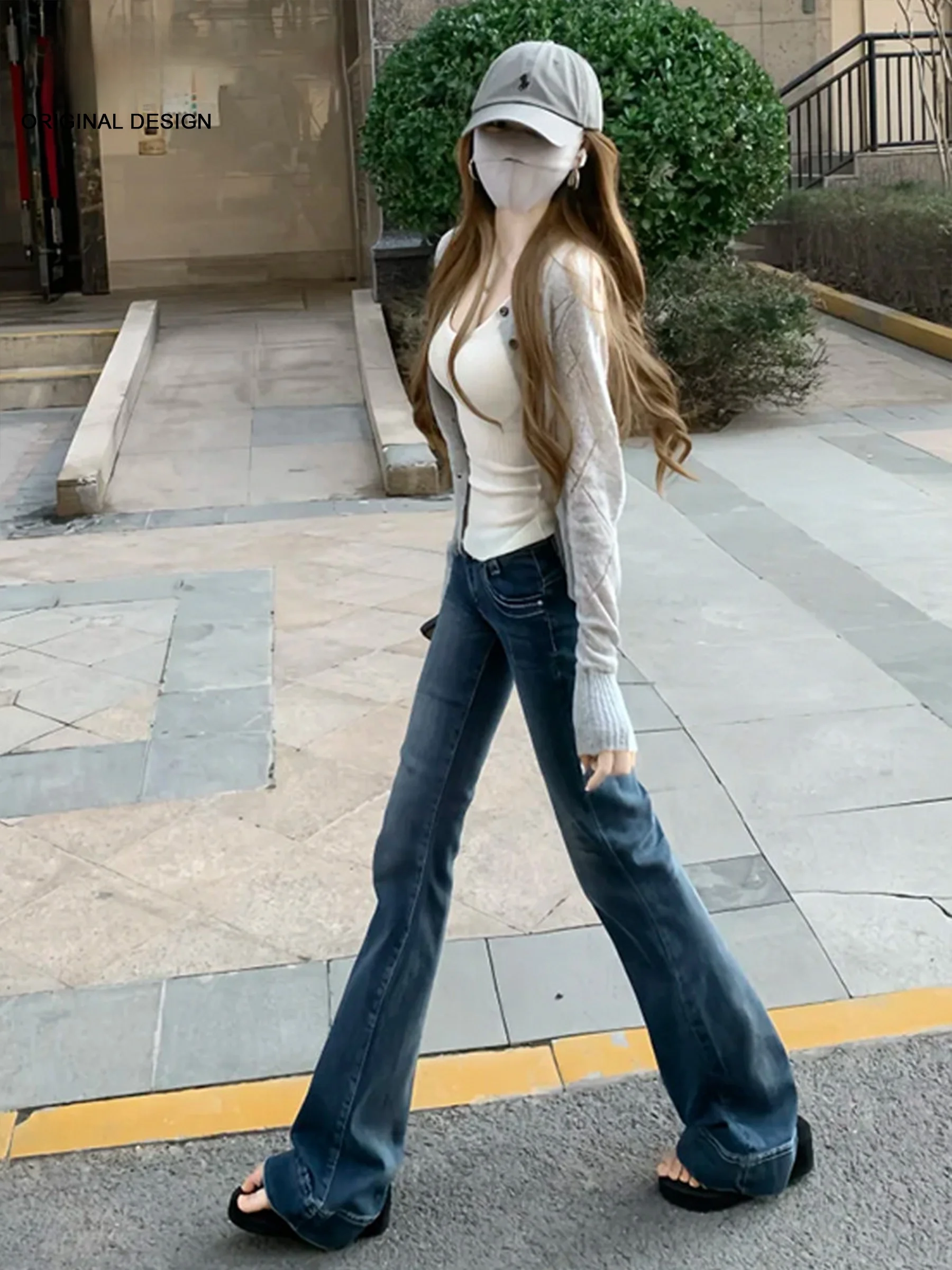 

Джинсы-клеш с низкой талией для женщин, стильные облегающие брюки в американском стиле, повседневные, весенне-летние, модные