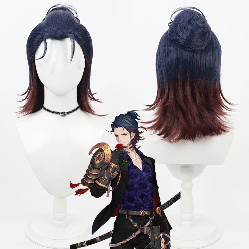 Touken Ranbu Online Fukushima Mitsutada Cosplay Wig Heat Resistant Synthetic Hair Halloween Role Play Party + Wig Cap