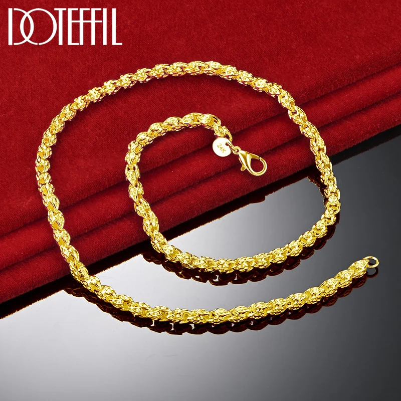 DOTEFFIL 18K Gold 925 Sterling Silver 20 Inch 5mm Faucet Chain Necklace For Women Man Fashion Wedding Engagement Charm Jewelry