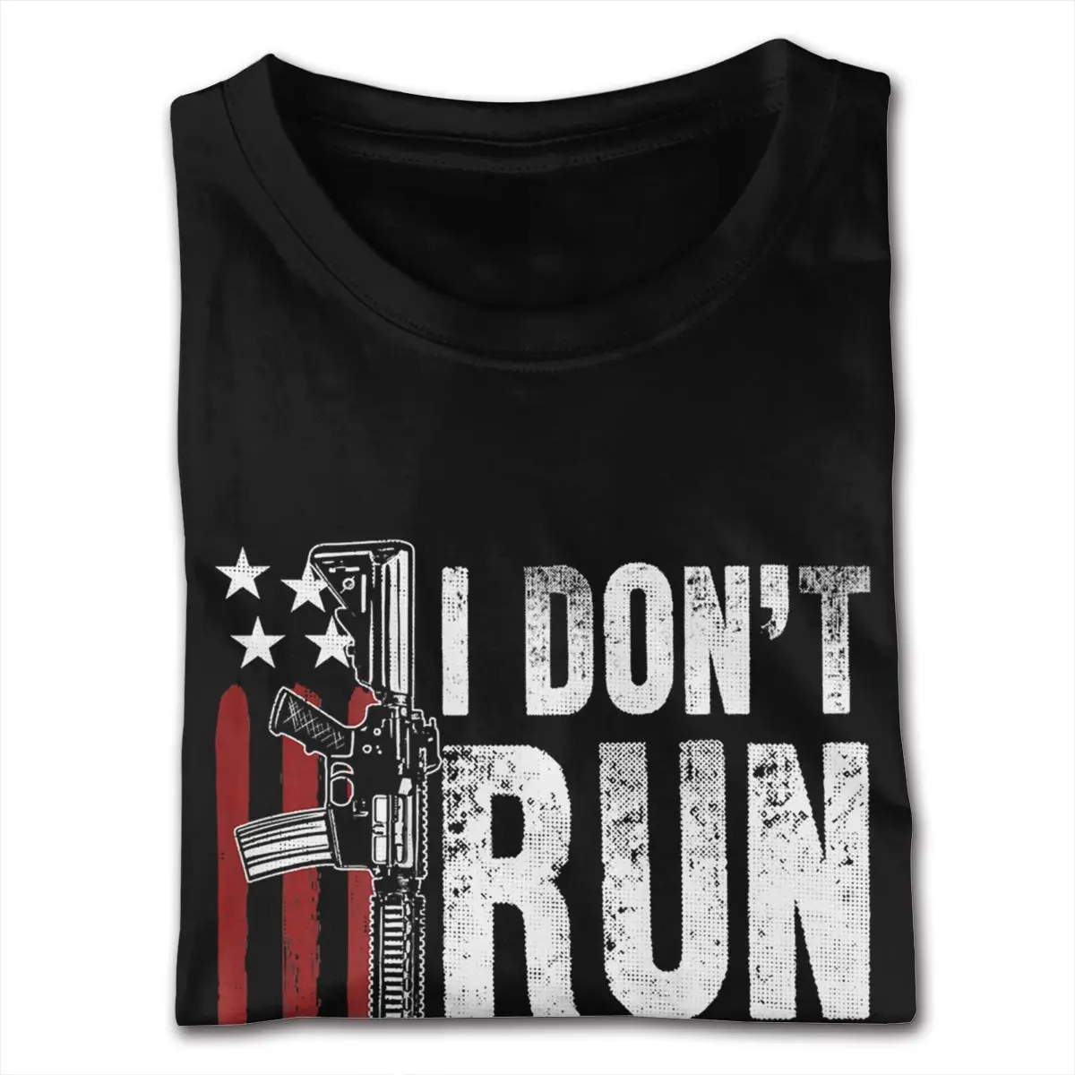 قميص رائع تصاميم بندقية العلم الأمريكي أنا لا أركض أنا إعادة تحميل أنا لا تشغيل قمصان رجالي S-6XL الترا القطن الأسود طاقم الرقبة تي شيرت #2