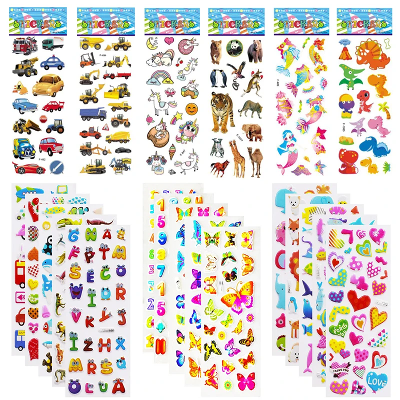 5 Sheets Kids Stickers Puffy Stickers for Children Birthday Christmas New Year Gift for Girl Boy Scrapbooking Cartoon Stickers