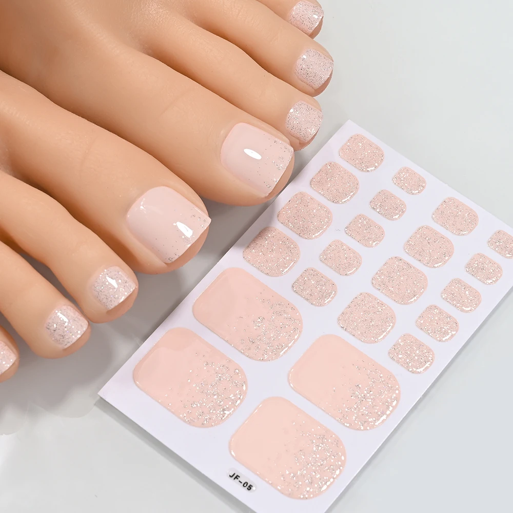 22 punte di Natale rosso glitter adesivi per unghie della punta copertura completa adesivo di colore solido decalcomanie per unghie corto quadrato avvolge l'unghia del piede fai da te