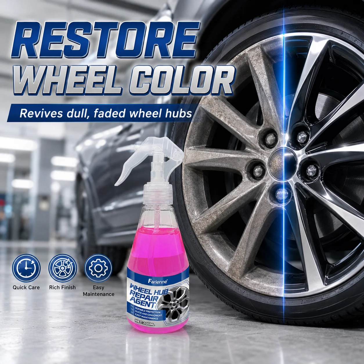 Auto Aluminum Wheel Cleaner - Rust & Iron Powder Remover, Specialized Rim Cleaning Agent for Car Aluminum Alloy Wheels