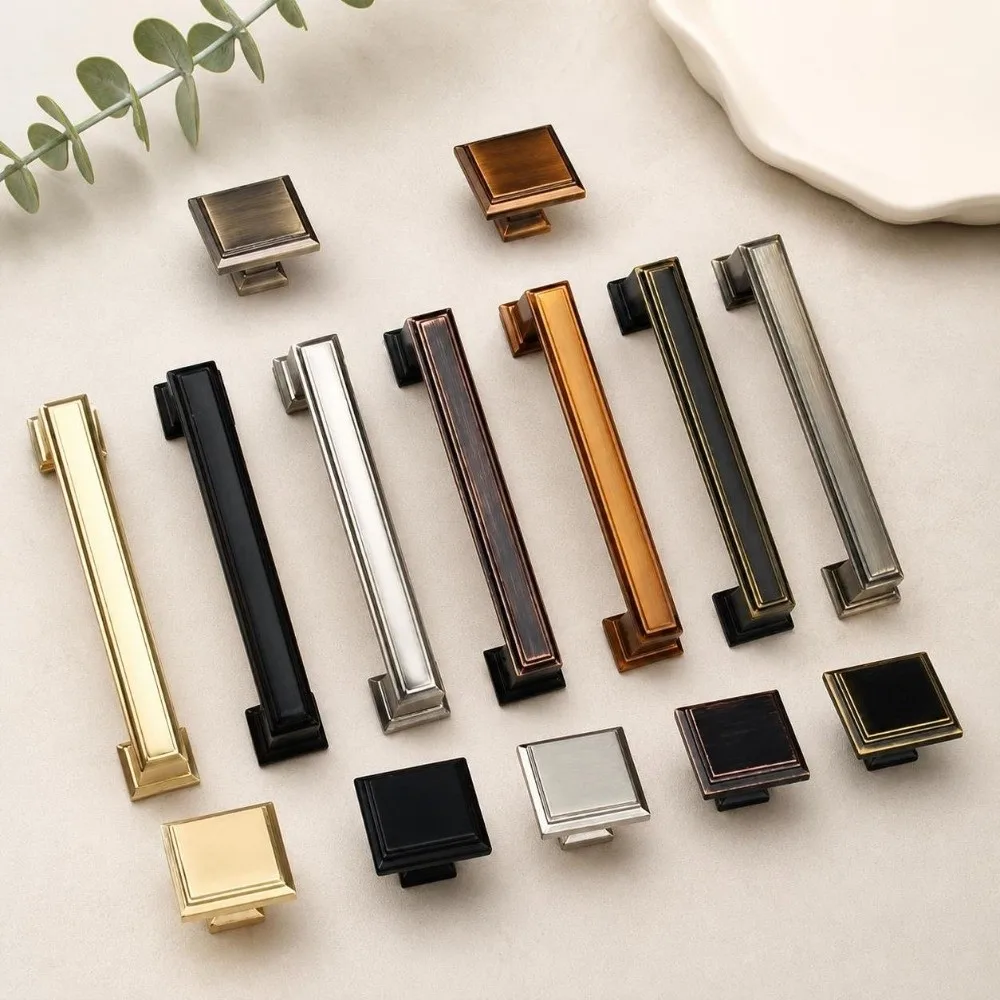 Modern Zinc Alloy Cabinet Handles Thick Solid Solid Construction Door Knobs Square Wardrobe Pulls Furniture Hardware