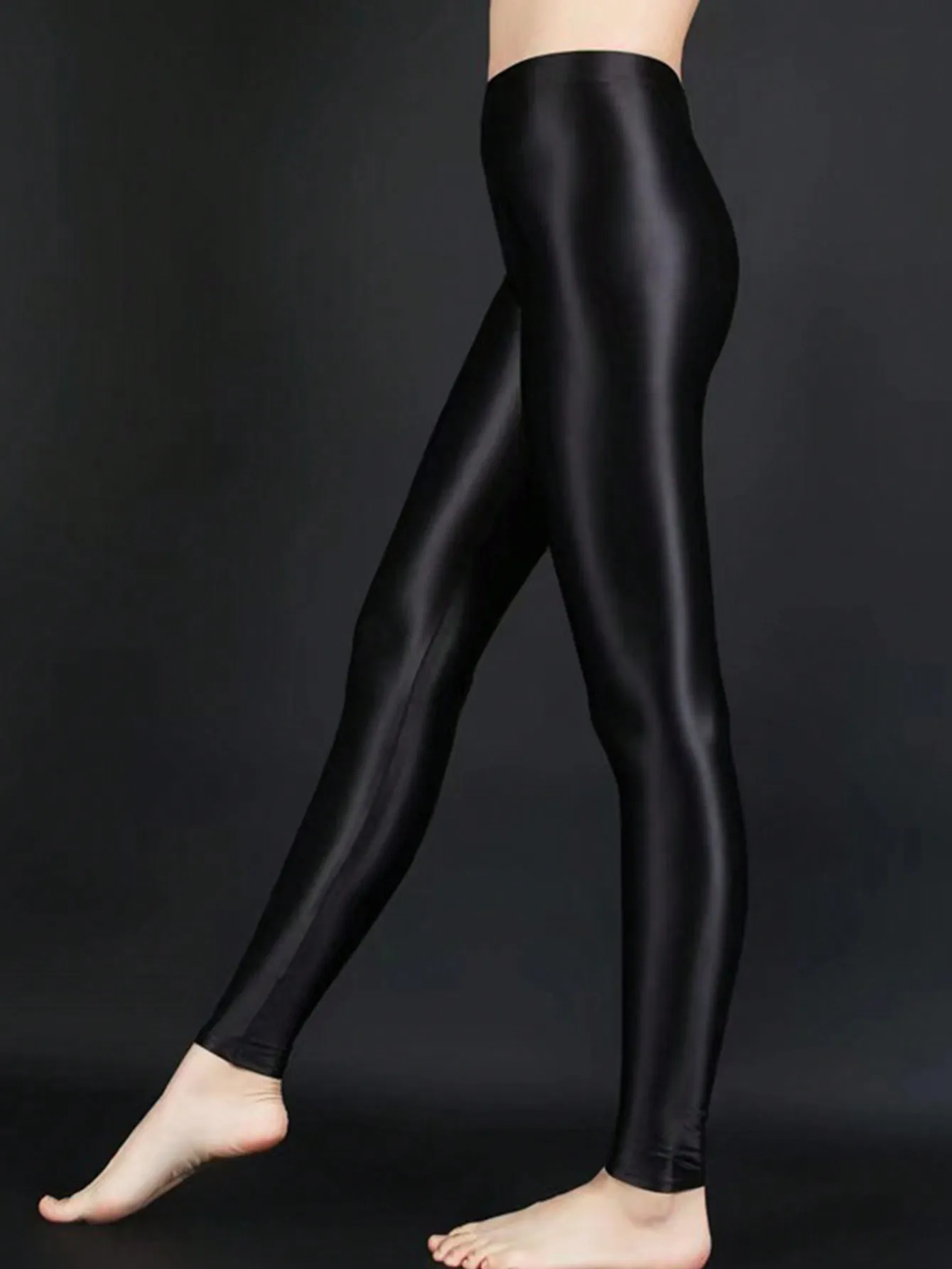 Spring And Summer New Color Elastic Waisted Polyester Glossy Cropped Pants With High Elasticity Slim Fit Solid Color Leggings