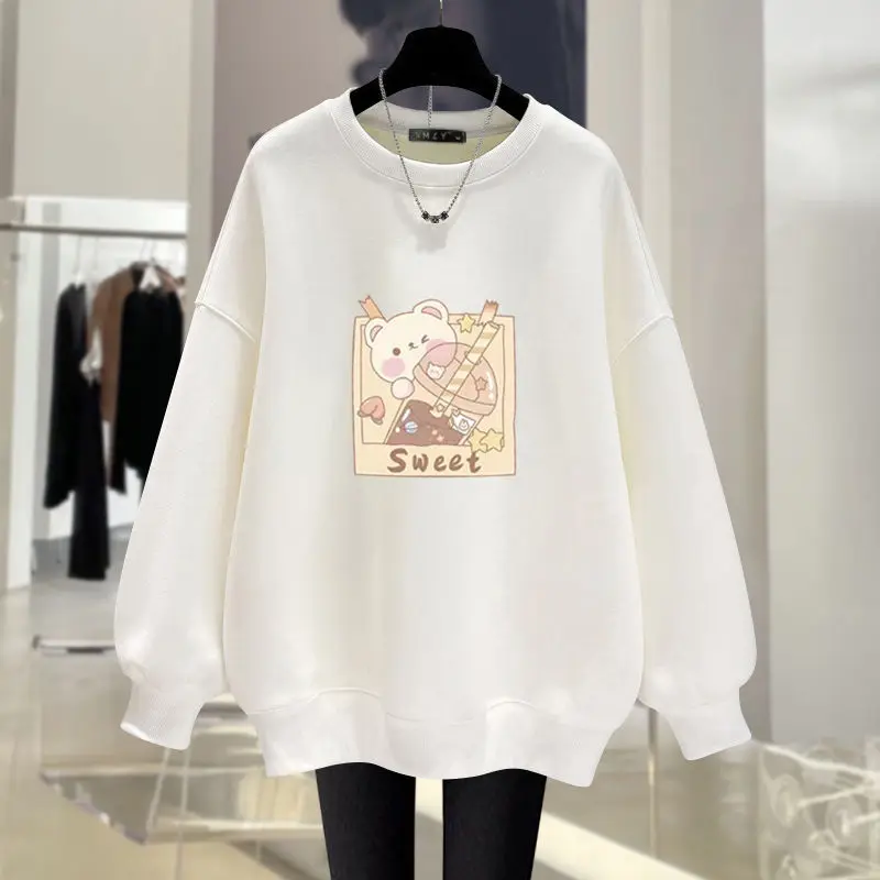 Women Clothing Fashion Loose Casual Pure Cotton Hoodies Autumn Y2k Chic O-neck Pullovers Vintage Cartoon Printed Sweatshirt