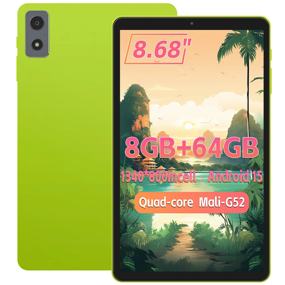 

Tablettes 2025, ANRY 8GB+64GB 5000mAh Tablets Android 15, 8.68inch Tablet PC with 2MP+5MP 5G Dual WiFi Bluetooth GPS, 1TB Expand