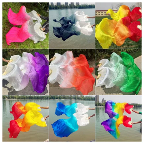 Imagen 1 del producto Abanico degradado de danza del vientre de 180cm de largo, accesorios de bailarina alargados de color seda de imitación, accesorios de fiesta puesta en escena para mujer