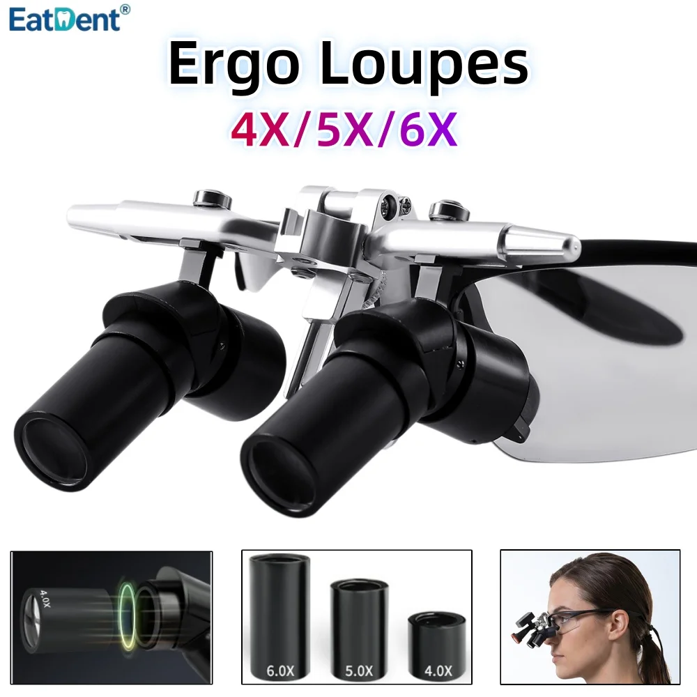 Dental Ergo Loupes 4X5X6X 48° Ergonomic Magnifier Swivel Magnifier with Magnetic Lens 5W LED Headlight Dentist Surgical Loupes