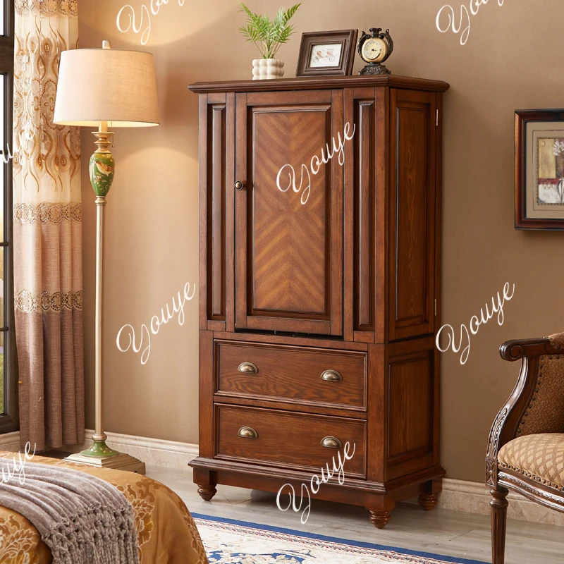 

American solid wood retro jewelry cabinet integrated bedroom multi-functional cosmetics dressing with mirror storage cabinet