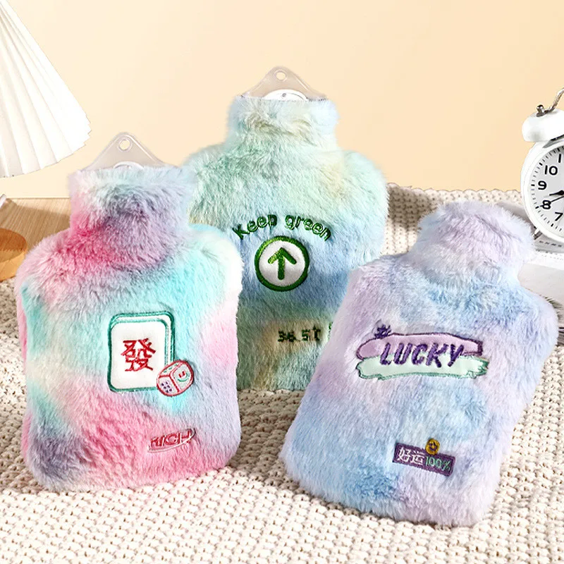 850ml Hot Water Bottle Cloth Cover Rubber Warm Faux Fur Fleece Cold-proof Thick Hot Water Bag Child Dult Hand Feet Winter Warm