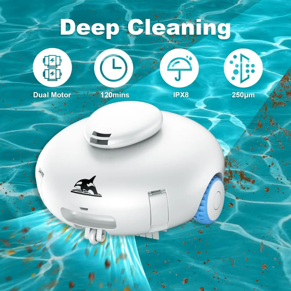 2024 Automatic Above Ground Pool Vacuum, Dual Motors Double Filters 7500mAh 120Mins for Flat-Bottom Pools