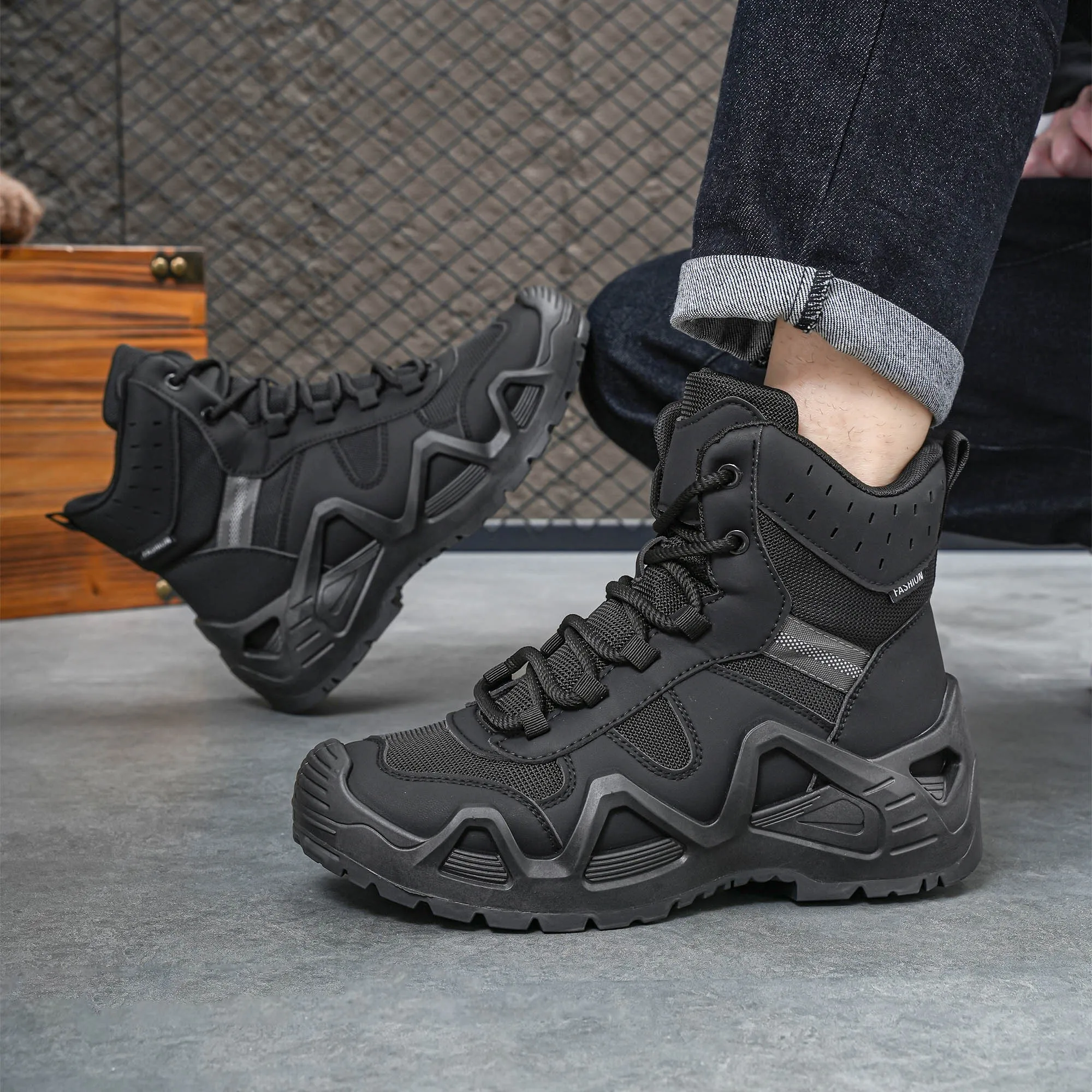 Men's high top boots, hiking boots, anti slip and wear-resistant retro casual fashion men's shoes, outdoor sports shoes - view 5