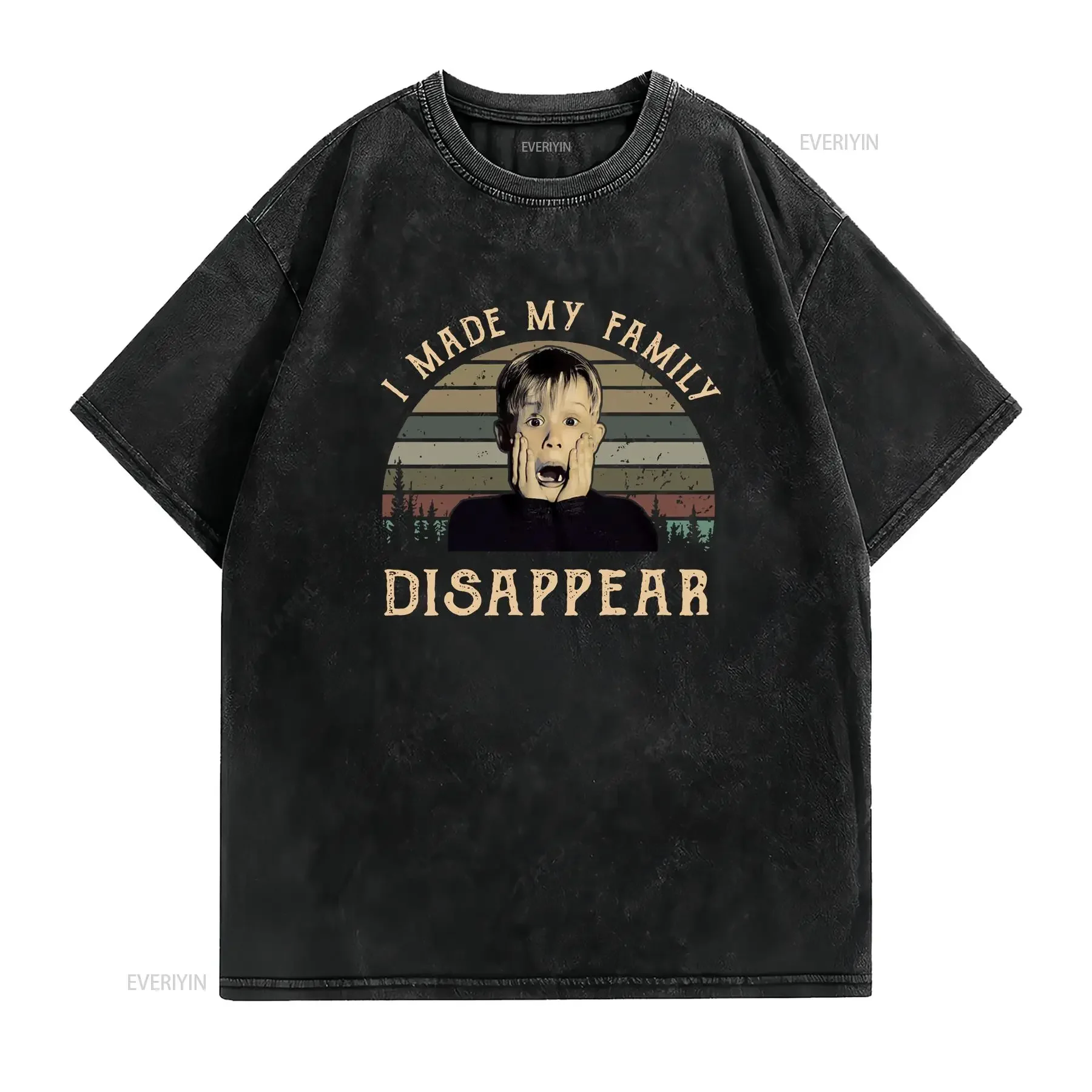 I Made My Family Disappear Vintage T Shirt Kevin Lovers Home Alone vintage Washed Casual streetwear Versatile graphic Stylish
